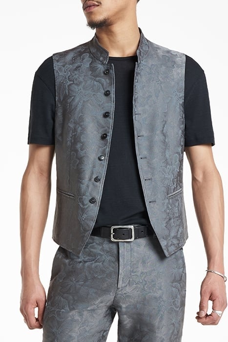 BUTTON FRONT CLOSURE VEST WITH STAND UP IRON GREY 1