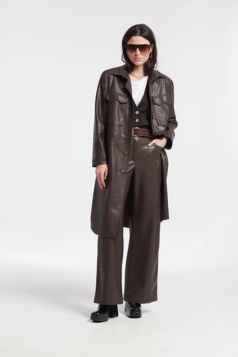 LEATHER EFFECT PATCH POCKET COAT BROWN 1