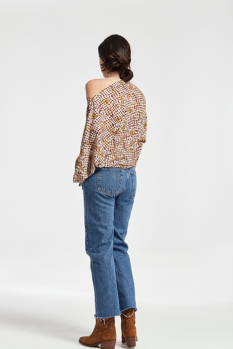 PRINTED CHIFFON TIE WAIST NAROA TOP CHOCOLATE 2