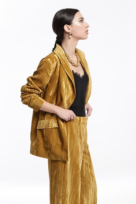 CRUSHED VELVET TUXEDO NECK JACKET MUSTARD 3