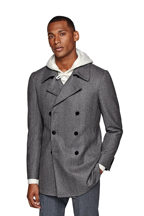 LIGHT GREY HERRINGBONE PEACOAT 1