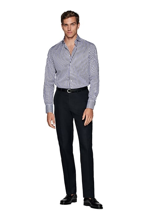 NAVY STRIPED TWILL SLIM FIT SHIRT 5