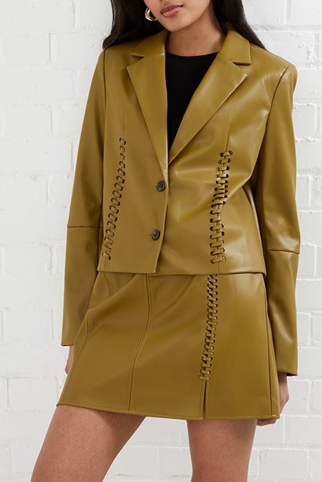 CROLENDA PU CROPPED BLAZER BROWN 4