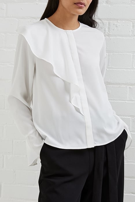 CREPE LIGHT ASYMM FRILL SHIRT WHITE 4