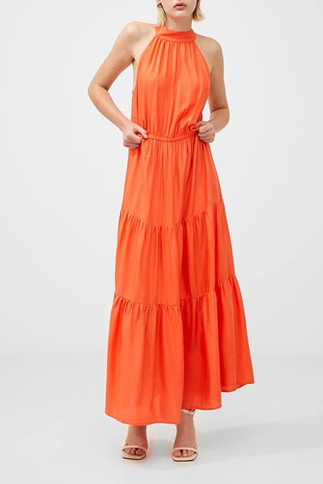 HALTER VISCOSE TIERED DRESS YELLOW 1