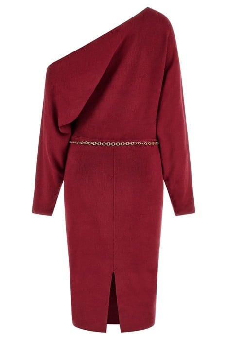 LS OFF SHLDR MIDI RAVEN DRESS TAHITI RED 2