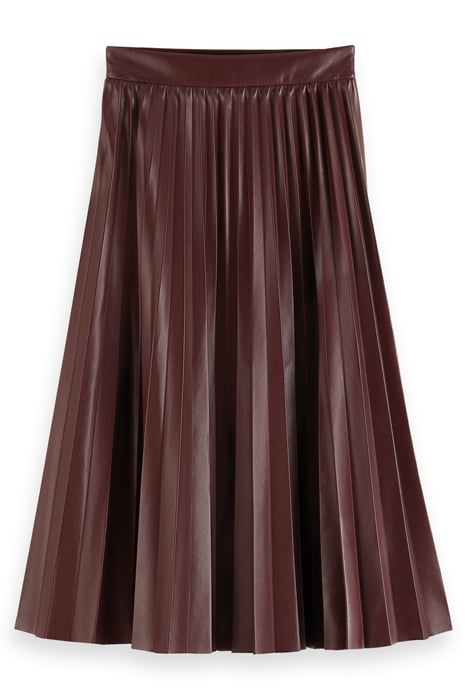 FAUX LEATHER PLEATED HIGH RISE MIDI SKIRT BORDEAUX 3