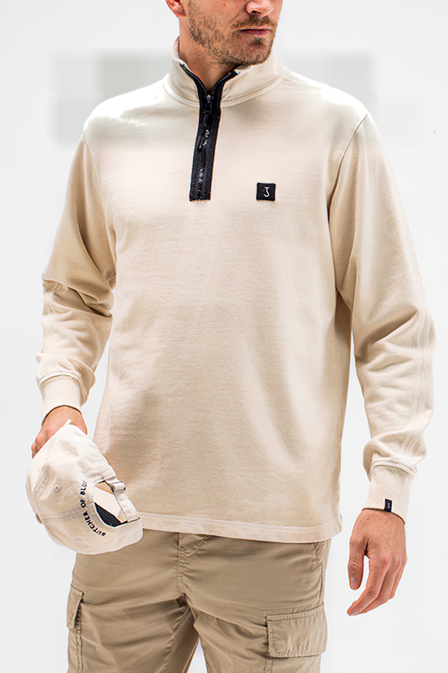 ALOIS HALF ZIP SWEAT BEIGE GREY 1