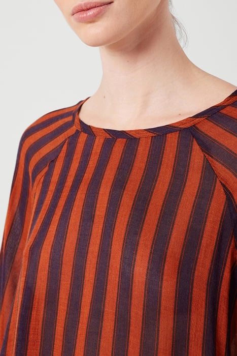 U COLLAR LONG SLEEVES TOP RAYURES BRUN NAVY 5