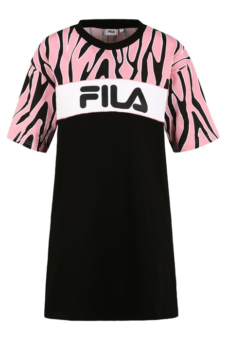 EMER BLOCKED TEE DRESS BLACK-PEONY ALLOVER-BRIGHT WHITE 1