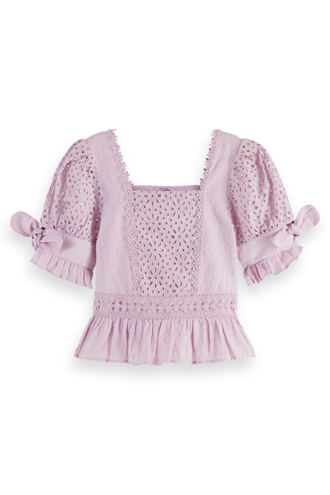GIRLS SHORT-SLEEVED BRODERIE ANGLAISE TOP ORCHID 4