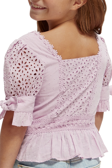 GIRLS SHORT-SLEEVED BRODERIE ANGLAISE TOP ORCHID 7