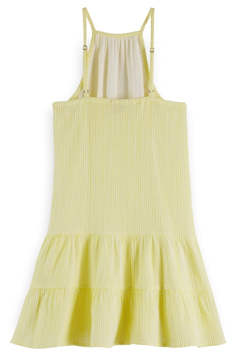 GIRLS CRINKLE COTTON A-LINE DRESS YELLOW WHITE STRIPE 4