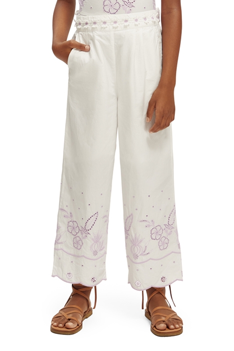 GIRLS BRODERIE ANGLAISE CROPPED PANTS OFF WHITE 1