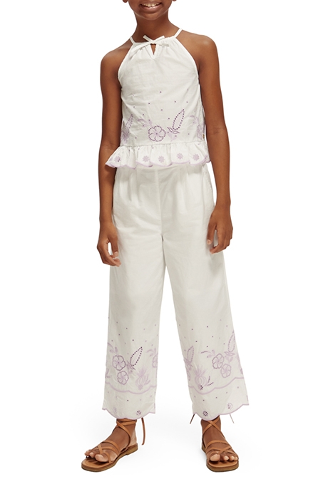 GIRLS BRODERIE ANGLAISE CROPPED PANTS OFF WHITE 3