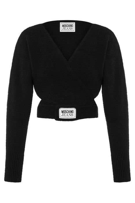 CROPPED SWEATER IN LOGO LABEL BOUCLÉ BLACK 3