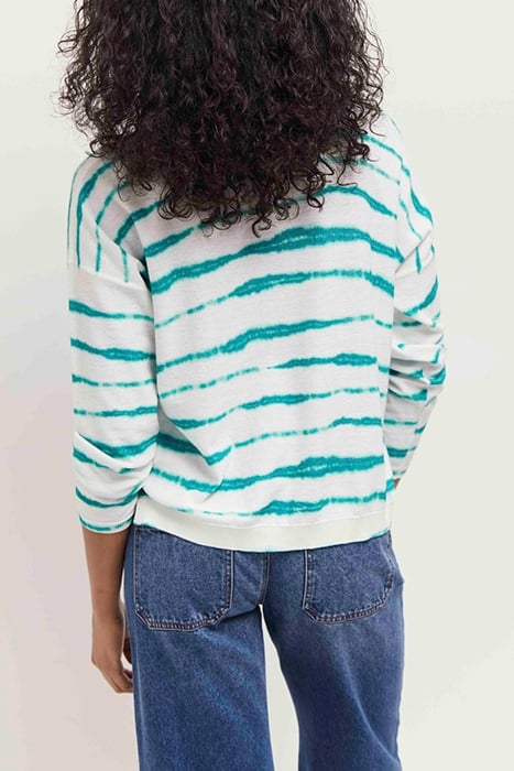 TECLA - JUNGLE GREEN KNITTED JUMPER WITH FUZZY STRIPE PATTER 2