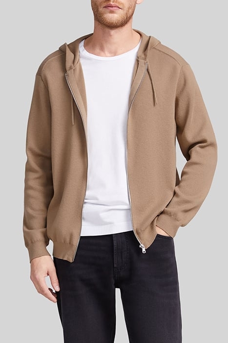 BEIGE KNIT HOODED ZIPPED CARDIGAN 1