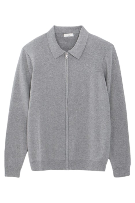GREY KNIT ZIPPED SHIRT COLLAR CARDIGAN 4
