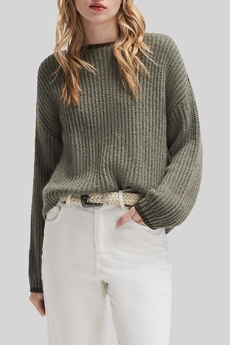 ARMY GREEN RIBBED KNIT SWEATER WITH LUREX DETAILS 1