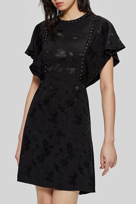 BLACK PLANT MOTIF JACQUARD STUDDED DRESS 1