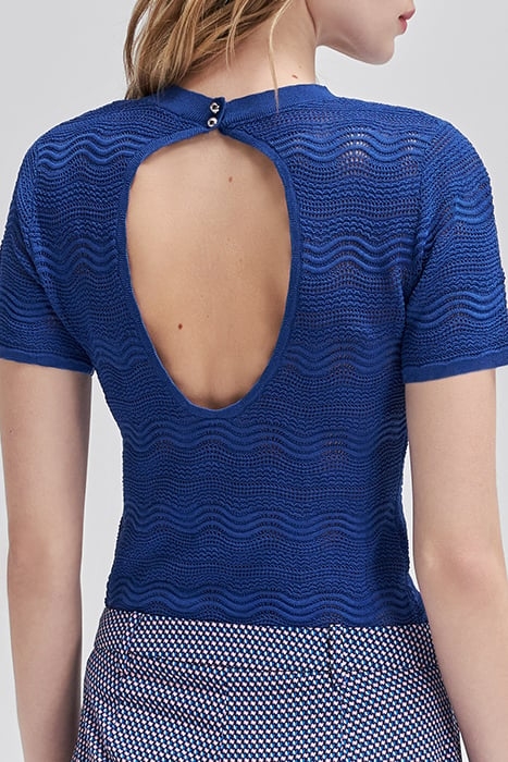 COBALT DECORATIVE OPENWORK KNIT BACKLESS T-SHIRT 2
