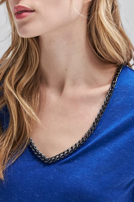 COBALT LUREX T-SHIRT WITH CHAINS ON NECK 5