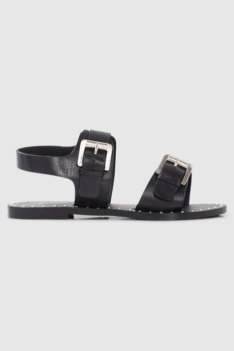 BLACK LEATHER SANDALS, STUDDED WELT, DOUBLE STRAP 1