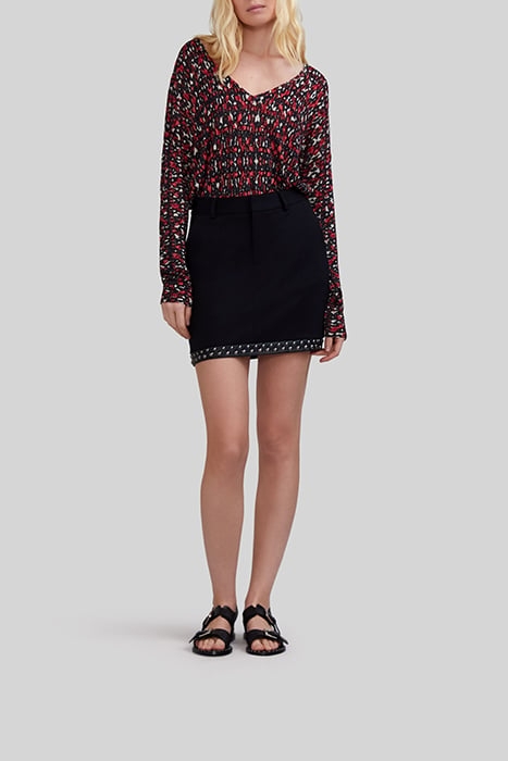 BLACK FINE KNIT SWEATER WITH IKAT PRINT 3