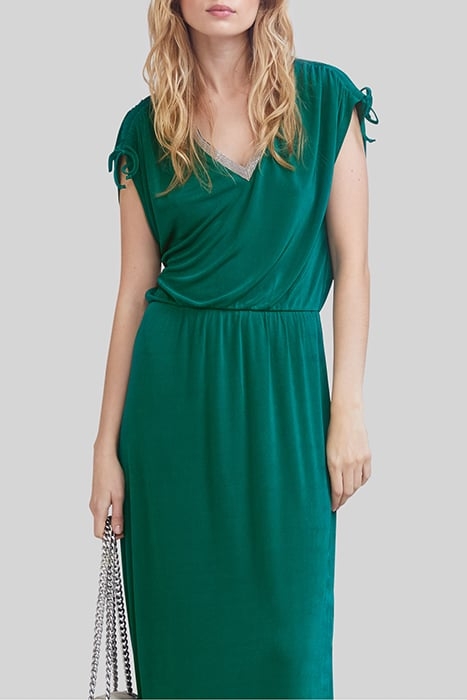 EMERALD BEADED V-NECK LONG DRESS 4