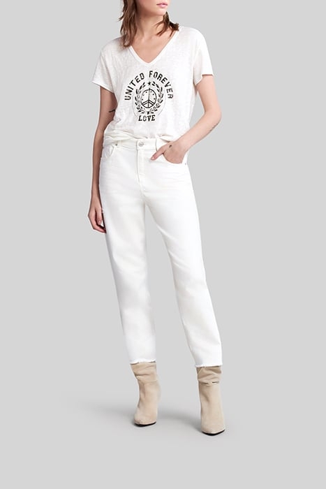 WHITE T-SHIRT WITH PEACE SYMBOL BADGE 3