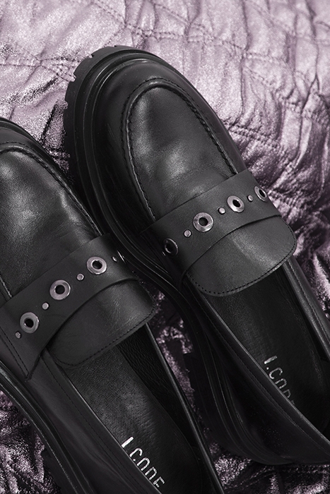 BLACK MOCCASINS WITH LUGGED SOLES 7