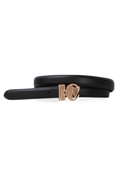 BLACK LEATHER BELT WITH MONOGRAM BUCKLE 3