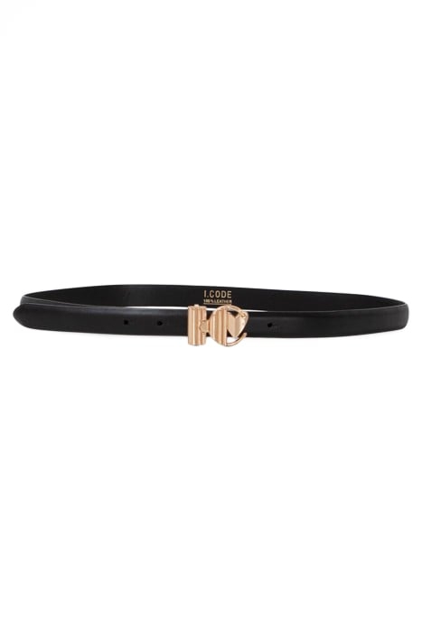 BLACK LEATHER BELT WITH MONOGRAM BUCKLE 1