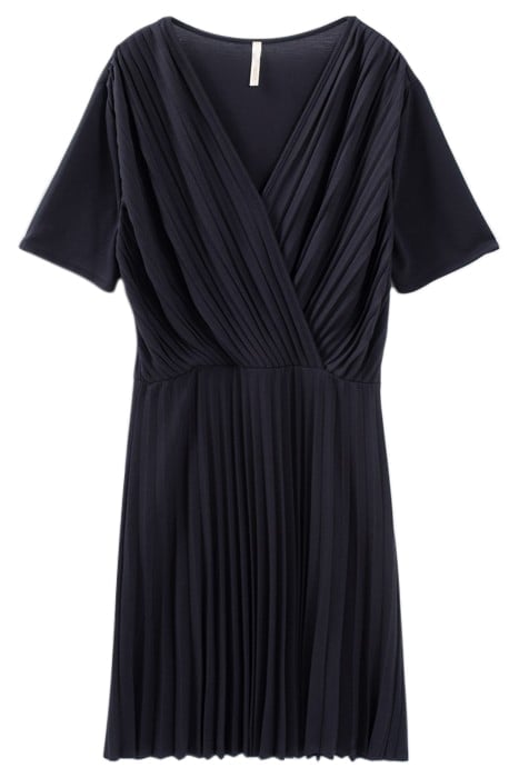 NAVY PIQUE KNIT PLEATED DRESS 4