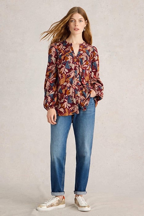 TERESA LONGLINE SHIRT PLUM PRINT 1