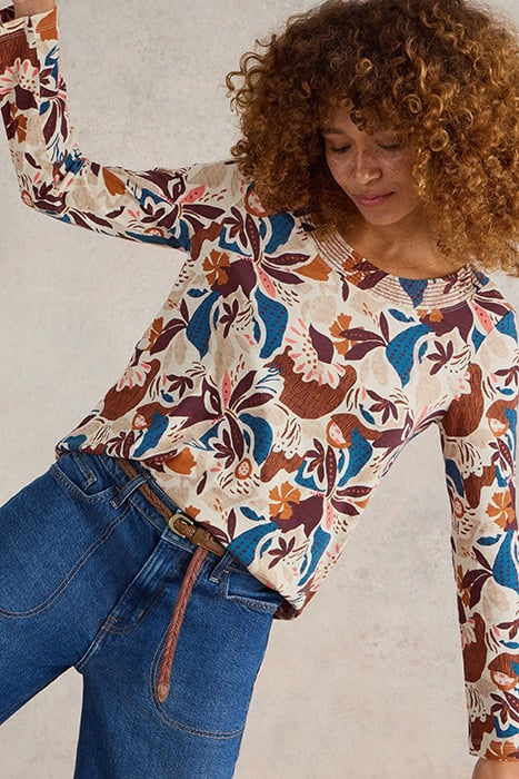 LONG SLEEVE WEAVER TEE NATURAL PRINT 4