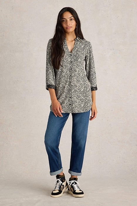 ANNIE LONGLINE SHIRT BLACK PRINT 1