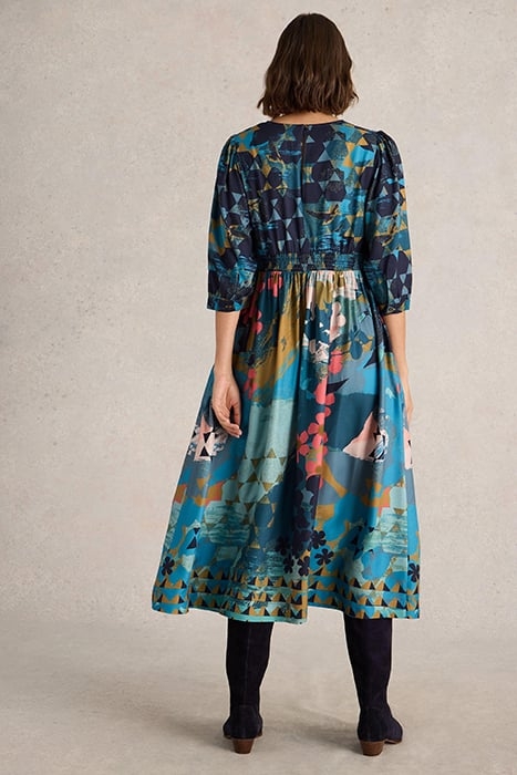 LUCY MIDI DRESS TEAL PRINT 2