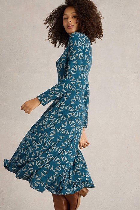 MADELINE JERSEY DRESS TEAL MULTI 4