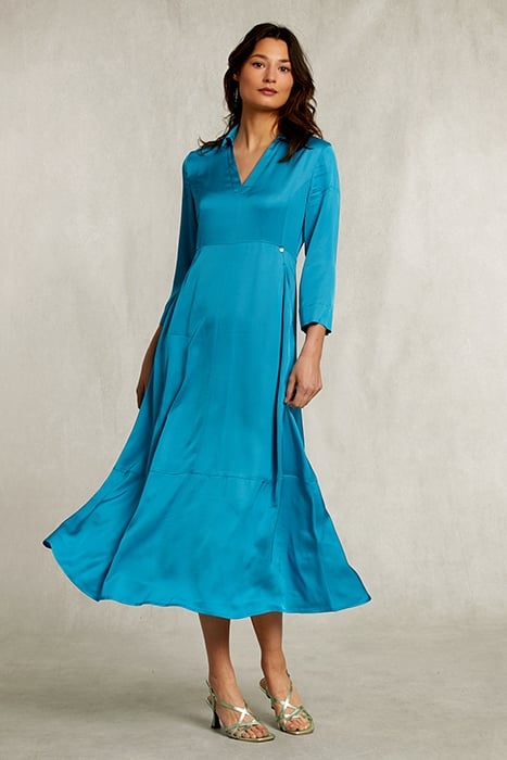 PETROL V-NECK DRESS 3/4 SLEEVES BLUE 1