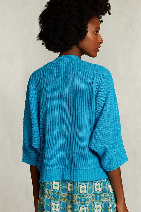 BLUE V-NECK CARDIGAN 3/4 SLEEVES BLUE 2