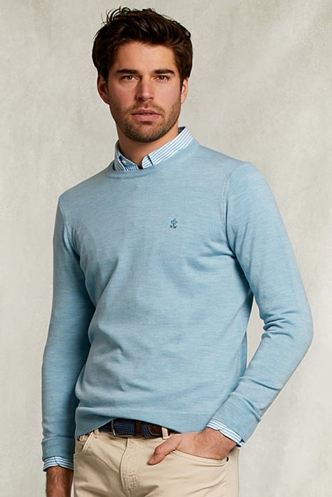 CUSTOM FIT MERINO CREW NECK PULLOVER SISAL MIX BLUE 1