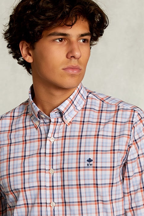 CUSTOM FIT PLAID SHIRT ORANGE/BLUE 4
