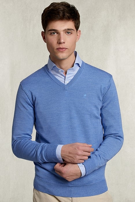 BASIC MERINO V-NECK PULLOVER LIGHT GLORY MIX BLUE 1