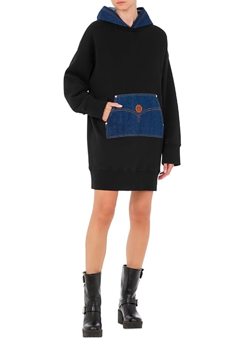 DENIM DETAILS SWEATSHIRT DRESS BLACK 1