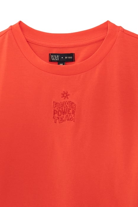 GIRLS’ RED ORGANIC COTTON T-SHIRT WITH EMBROIDERED SLOGAN 3