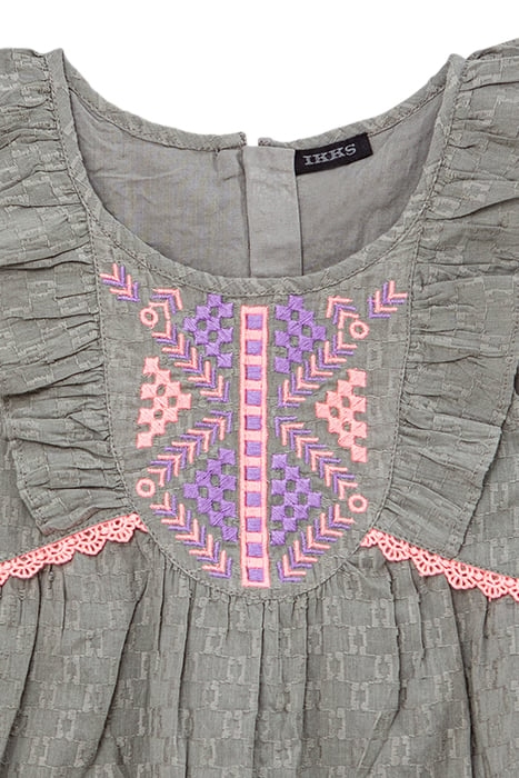 GIRLS’ KHAKI JACQUARD FABRIC TOP WITH NEON EMBROIDERY 4