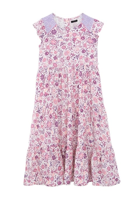 GIRLS’ OFF-WHITE LONG DRESS WITH VIOLET FLOWER PRINT 1