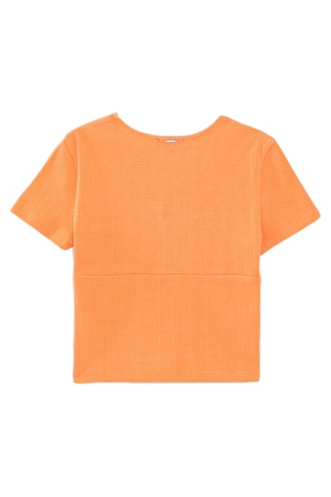 GIRLS’ ORANGE ORGANIC COTTON T-SHIRT, BOW EFFECT ON FRONT 2